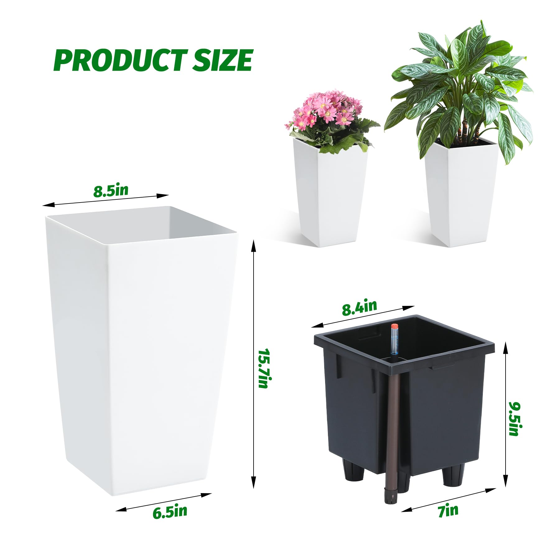 Set di 2 fioriere Garvee alte 16" nere con irrigazione automatica e indicatore del livello dell'acqua per uso interno ed esterno