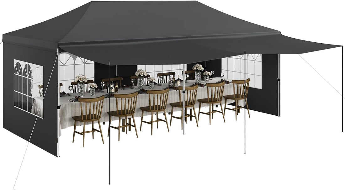 Gazebo 3x6M pieghevole Garvee Heavy Duty tenda a baldacchino con 6 pannelli laterali rimovibili per feste commerciali, altezza regolabile, grigio