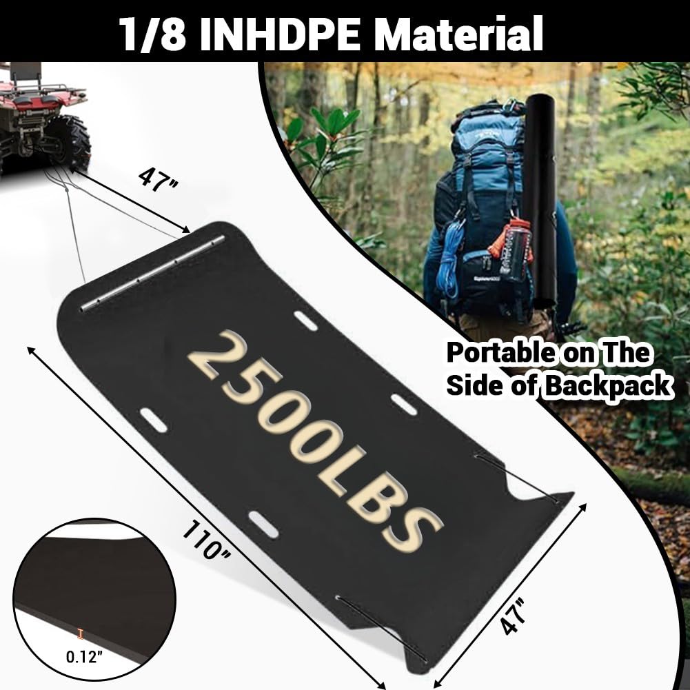 Garvee Slitta Traino Prato Heavy Duty 47x110" HDPE 2500 libbre - Cinghia Maniglie per Agricoltura | Regalo Festa del Papà Nero