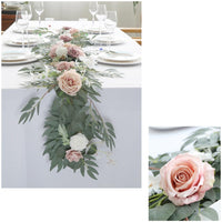 Garvee Ghirlanda Artificiale di Eucalipto con Rose Vintage, 180CM, Fiori Realistici, Mano Intrecciata, Foglie Naturali, Decorazione per Matrimoni e Tavoli