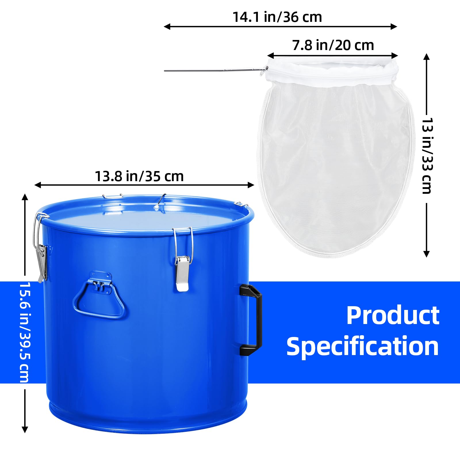 Contenitore per olio per friggitrice Garvee da 10 galloni in acciaio al carbonio antiruggine con clip per coperchio e sacchetto filtro per cucine di ristoranti, 13,8"x15,6"