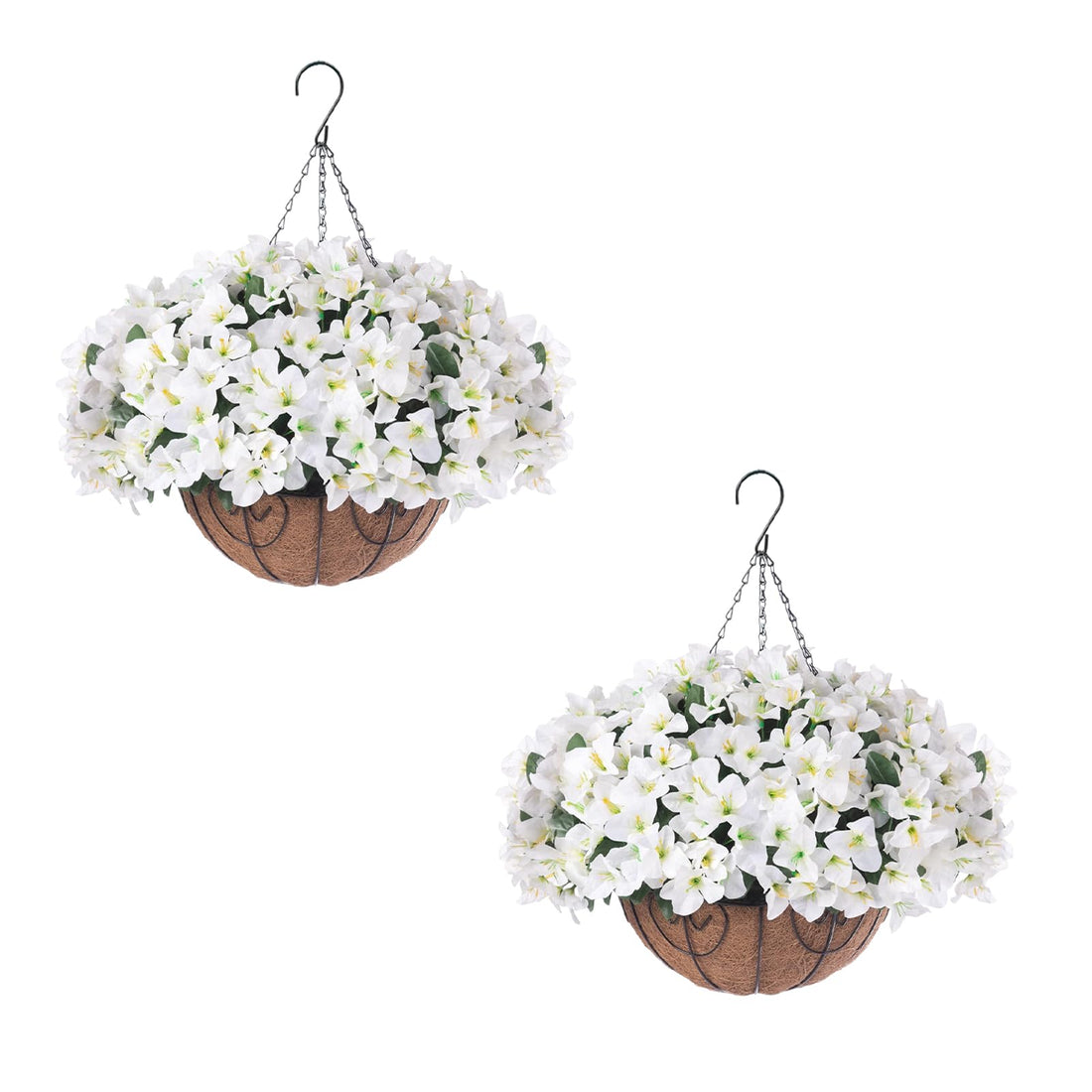 Garvee Set di fiori di bouganville artificiali con cesto marrone per giardino e terrazza, 12 pezzi, resistenti ai raggi UV, resistenti alle intemperie, bianchi e verdi