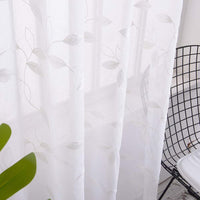 Tende trasparenti Garvee, set da 2 pannelli, bianche con ricamo a foglie, in lino sintetico, lunghe 63" con occhielli, in voile per soggiorno e camera da letto