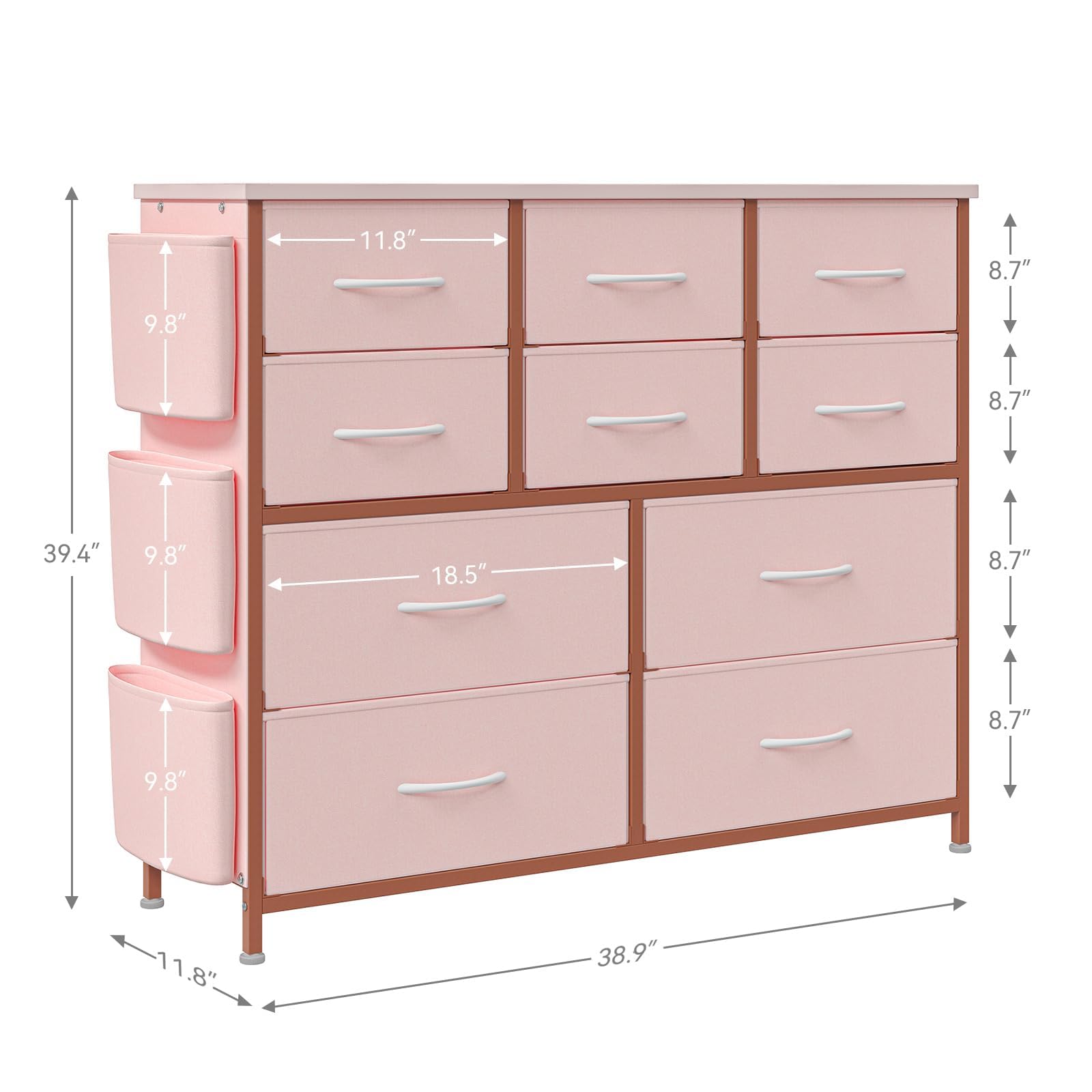 Cassettiera GARVEE, Armadio con 10/12 cassetti e maniglie, Mobiletto portaoggetti in tessuto con struttura in metallo, per camera da letto, armadio, corridoio, ingresso, rosa, 12 cassetti