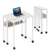 Garvee Scrivania Pieghevole con Ruote e Ripiano, Tavolo Computer 63 cm, Design Salvaspazio, Struttura in Acciaio 18 mm, Bianco, per Casa e Ufficio - Bianco