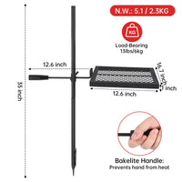 Griglia girevole per falò Garvee da 16,7'' x 12,6'' realizzata in robusto acciaio con rotazione a 360° e regolazione dell'altezza per barbecue all'aperto, picnic, giardino, nera