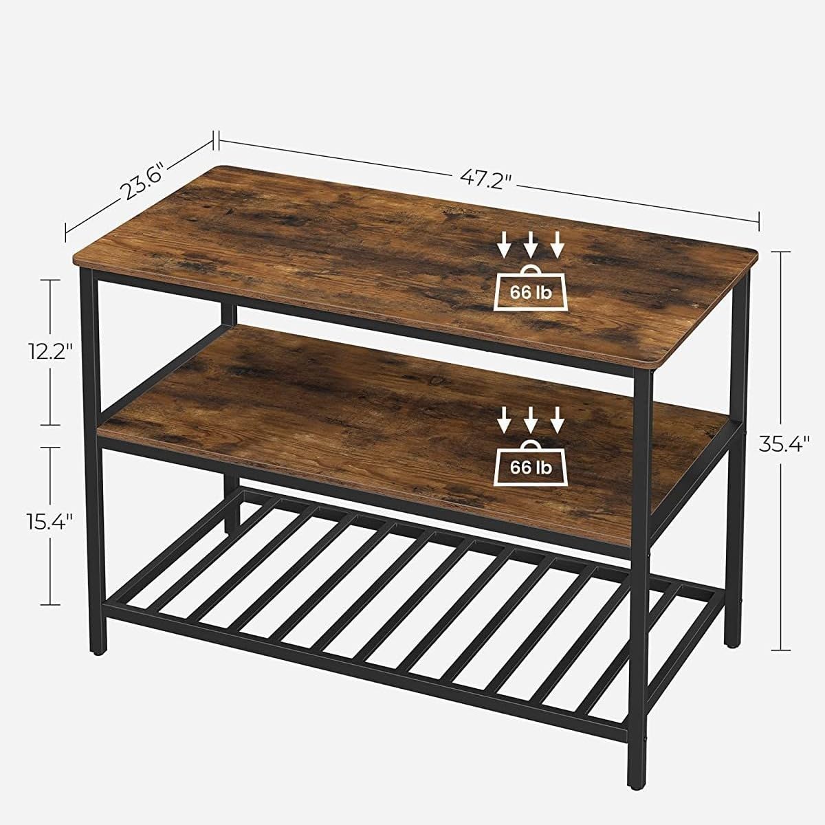 Scaffale da cucina Garvee a 3 ripiani con ampio piano di lavoro, robusta struttura in acciaio, stile industriale, 120x60x90 cm, marrone rustico