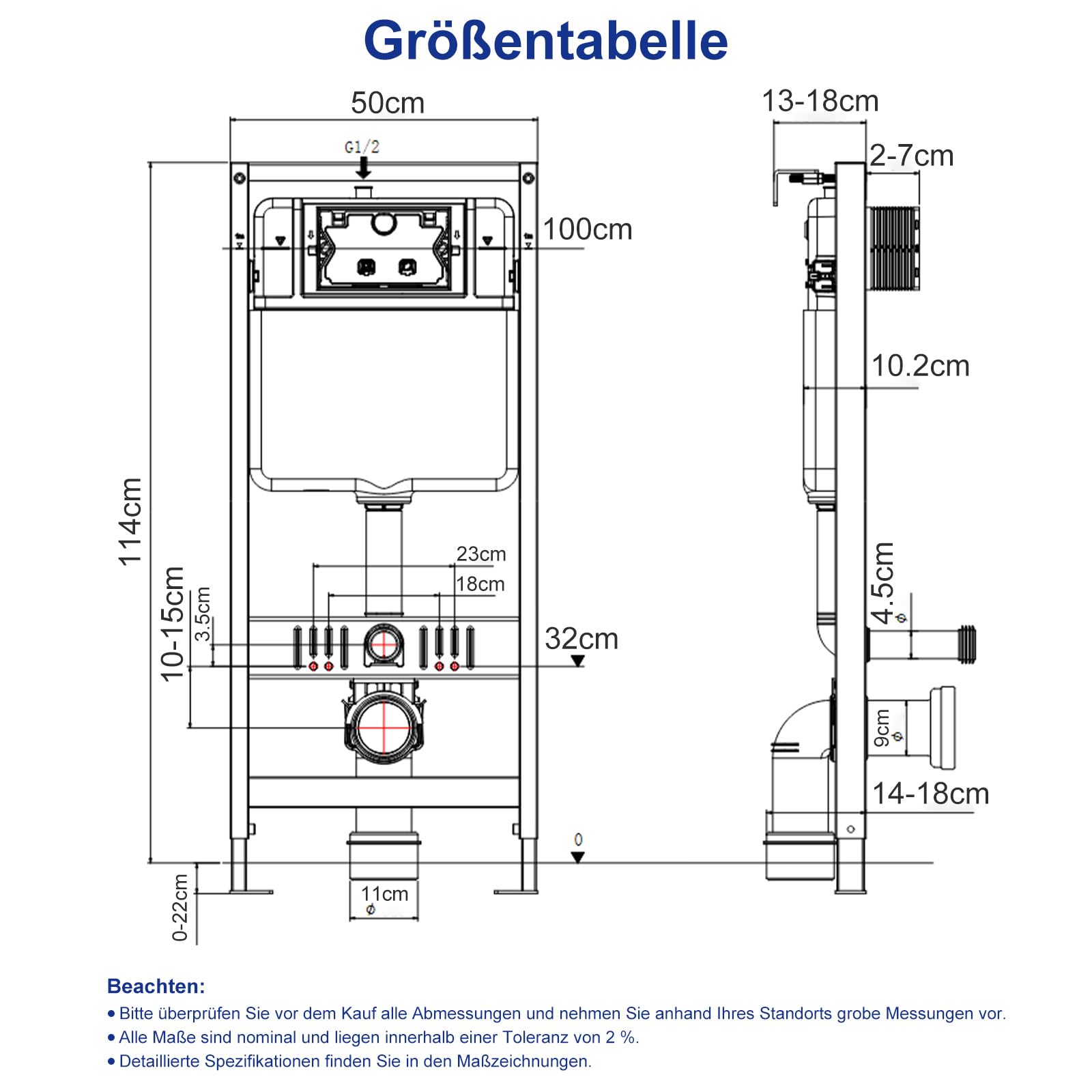 Telaio per WC sospeso Garvee da 112 cm, cassetta di scarico nascosta, set completo, installazione in acciaio bianco