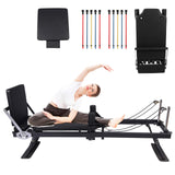Garvee Pilates Reformer pieghevole con trampolino, 2 fasce di resistenza, struttura in metallo, regolabile, salvaspazio, allenamento a casa - Nero