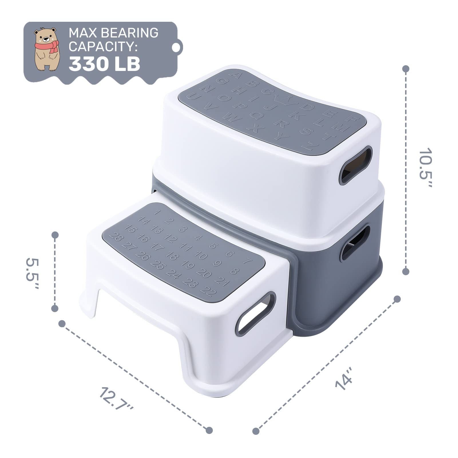 Sgabello per bambini Garvee, 2 gradini, antiscivolo, sicuro, senza BPA, leggero, portatile, per bagno, cucina, allenamento, 115 kg