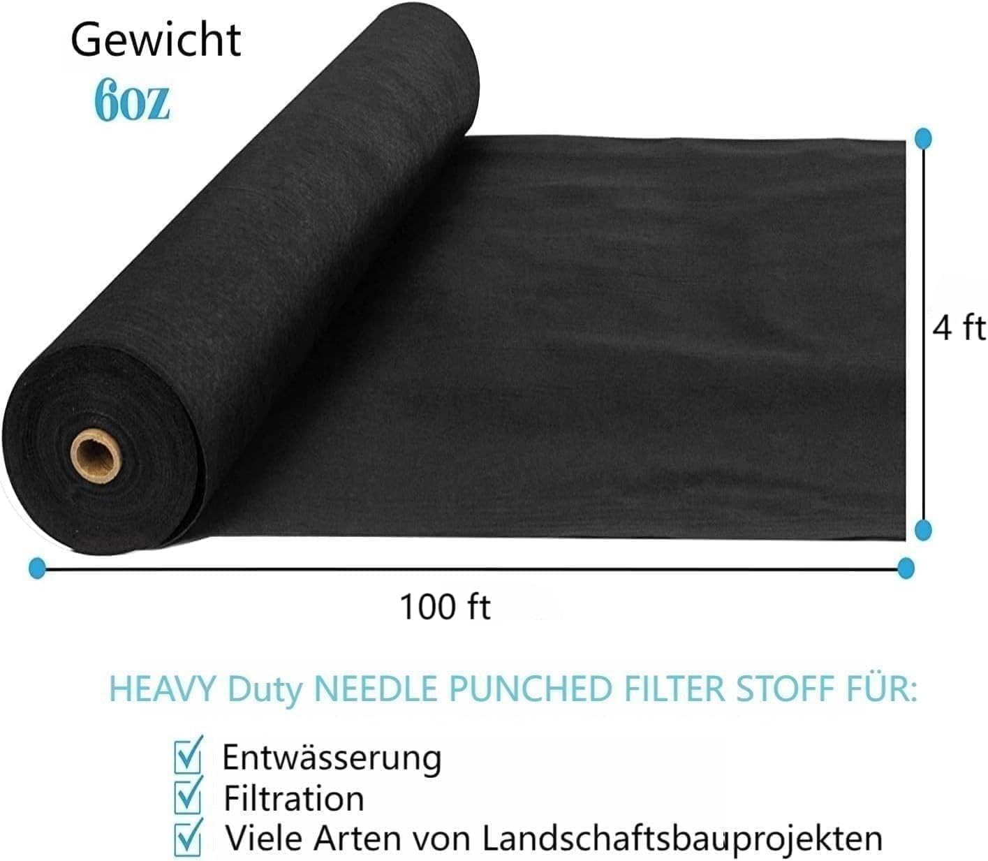 Garvee Geotessile Antierbacce PP 8oz Alta Resistenza e Drenaggio Ottimale per Giardini e Costruzioni, Rotolo 1.22x30.48m, Nero