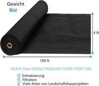 Garvee Geotessile Antierbacce PP 8oz Alta Resistenza e Drenaggio Ottimale per Giardini e Costruzioni, Rotolo 1.22x30.48m, Nero