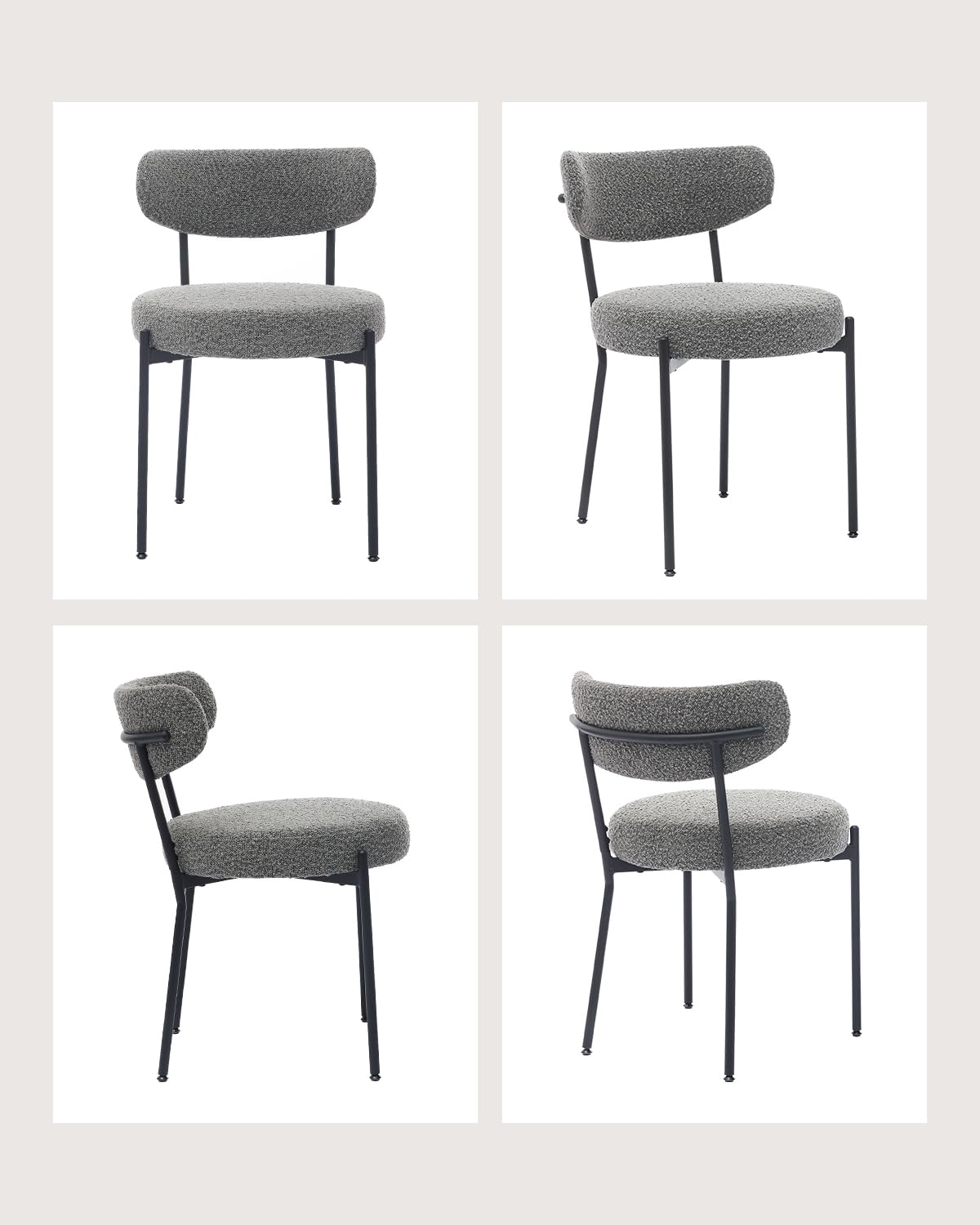 Set 2 sedute per Pranzo Garvee Mid Century Bouclé Viol e shinale regolabi Viol in metallo in schiuma ad alta densità Ergonomiche per sala da Pranzo Nero