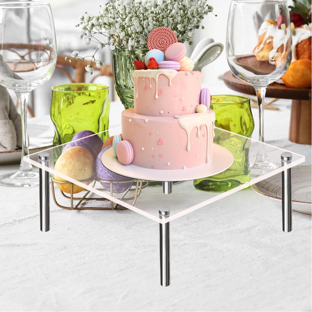 Garvee Tortenständer Acrilico Trasparente 20cm Mit Robuste Metallbeine Für Hochzeiten Und Feste Quadratisch Transparent