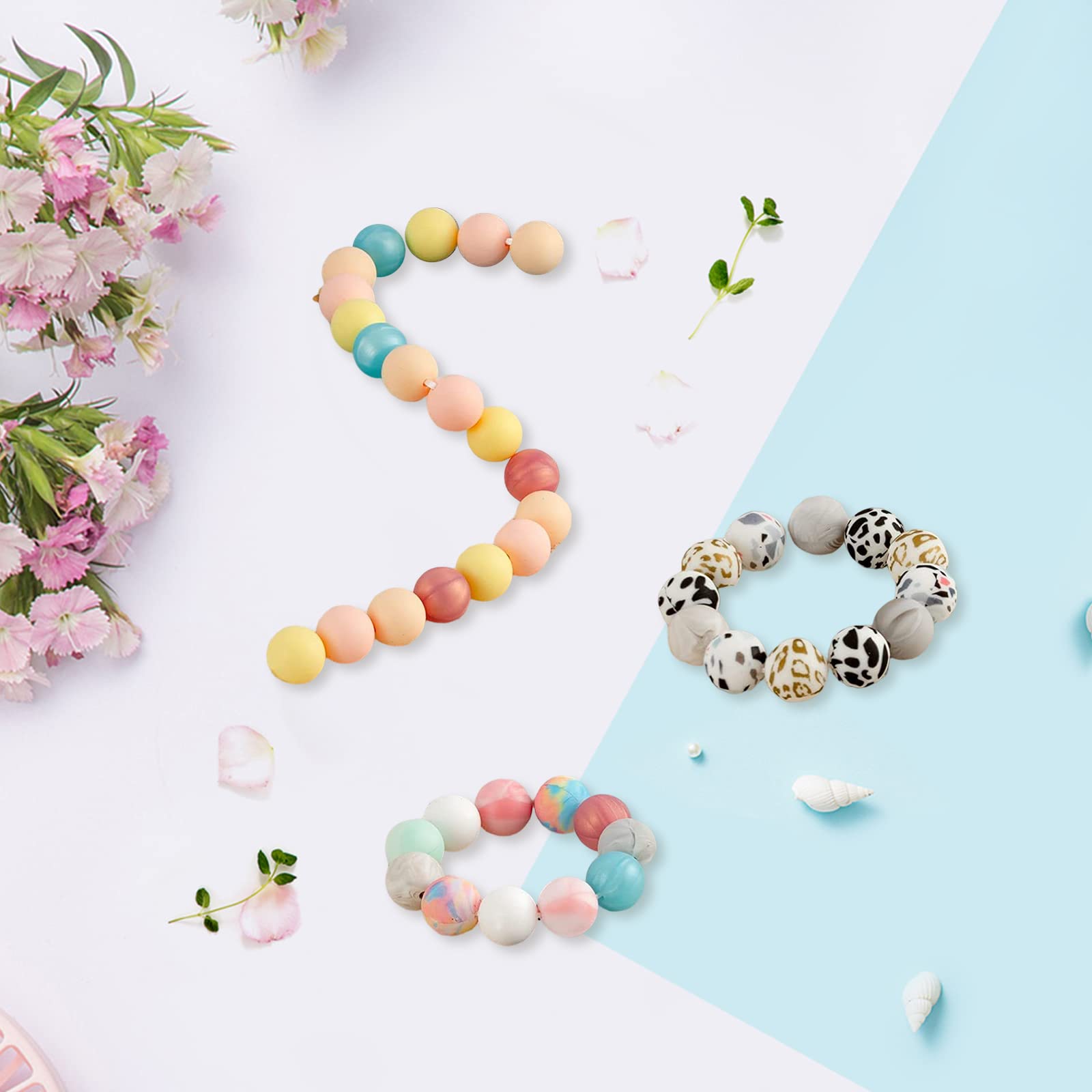 Garvee 100 pezzi di perline in silicone da 15 mm rotonde colorate per la creazione di gioielli fai da te, portachiavi, collane, braccialetti