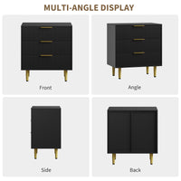 Cassettiera in legno Garvee Fluted Dresser con 3 cassetti, maniglie e piedini in metallo, nera, antigraffio, antiribaltamento per camera da letto e soggiorno