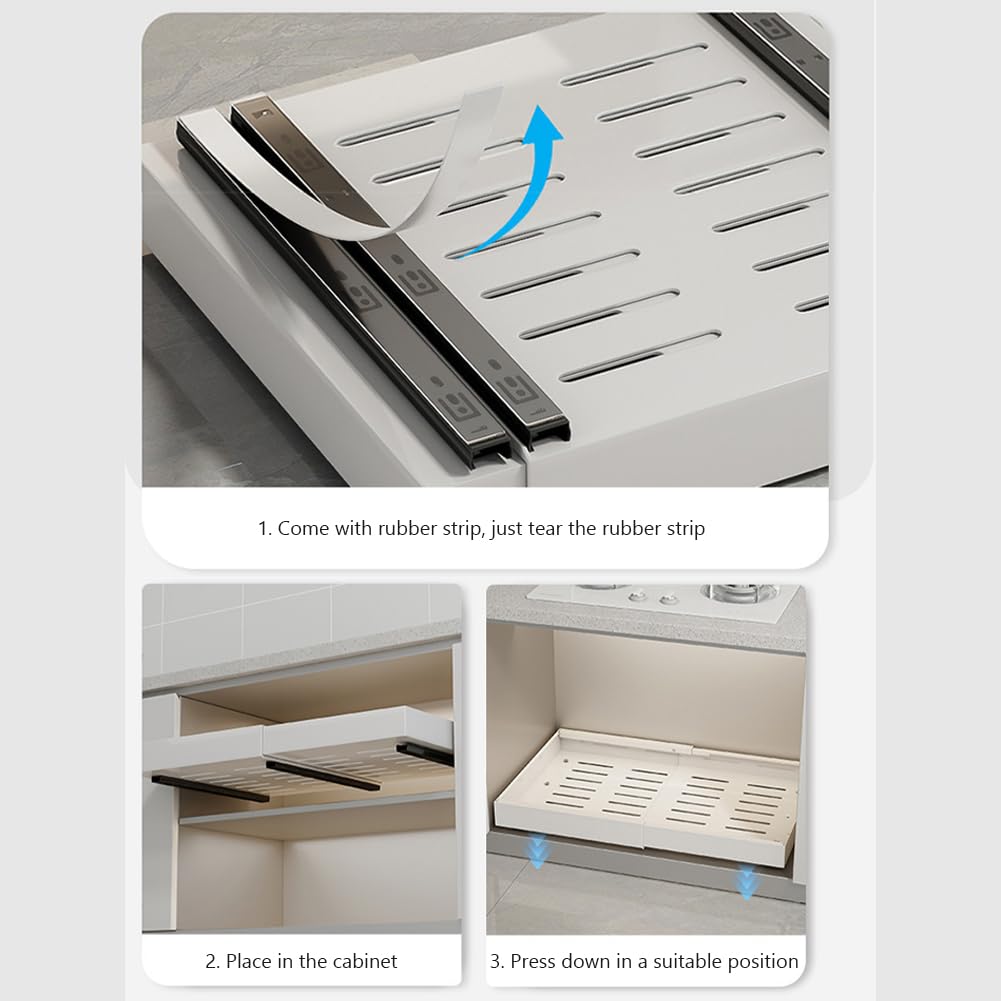 Garvee Organizer per cassetti estensibile, robusto e silenzioso, in acciaio al carbonio, regolabile senza attrezzi, per cucina e bagno, 42-68 cm, nero profondo