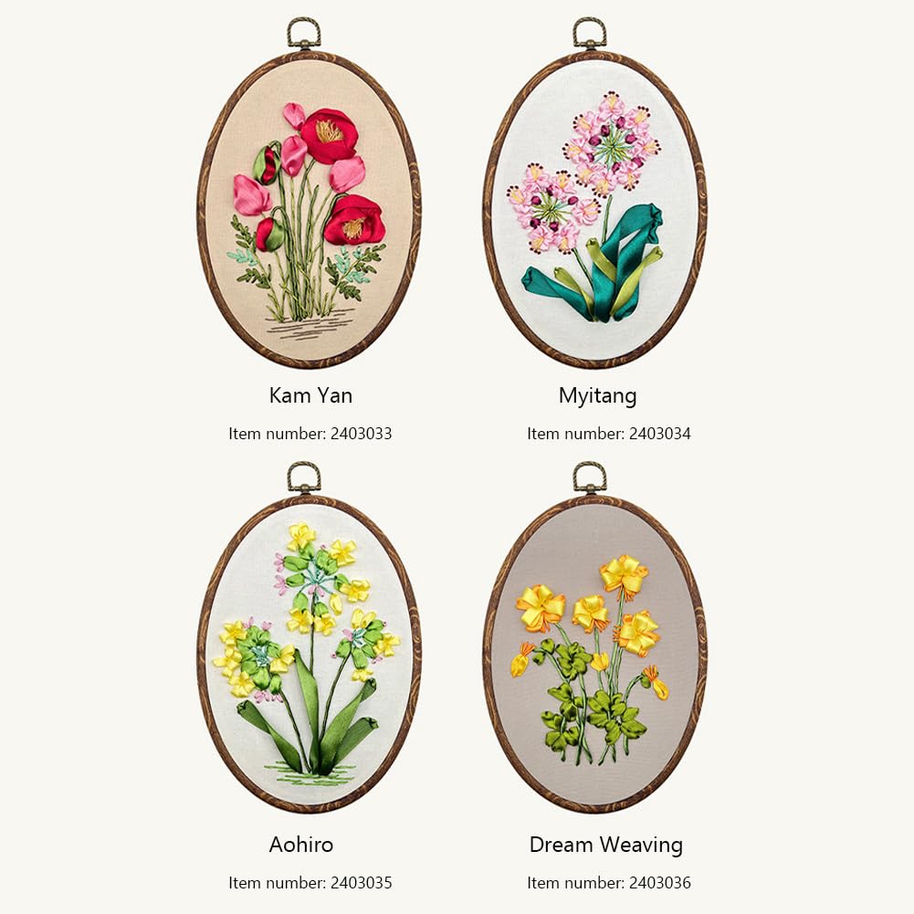 Kit di ricamo Garvee per principianti con motivo floreale 3D, kit di ricamo fai da te con tessuto, telaio, fili, aghi, taglia unica, multicolore