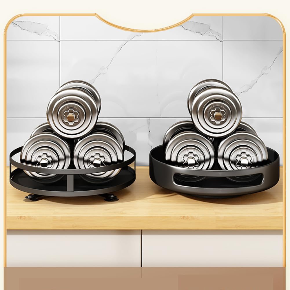 Garvee - Portaoggetti girevole da cucina, porta spezie in metallo rotondo, rotazione a 360°, nero