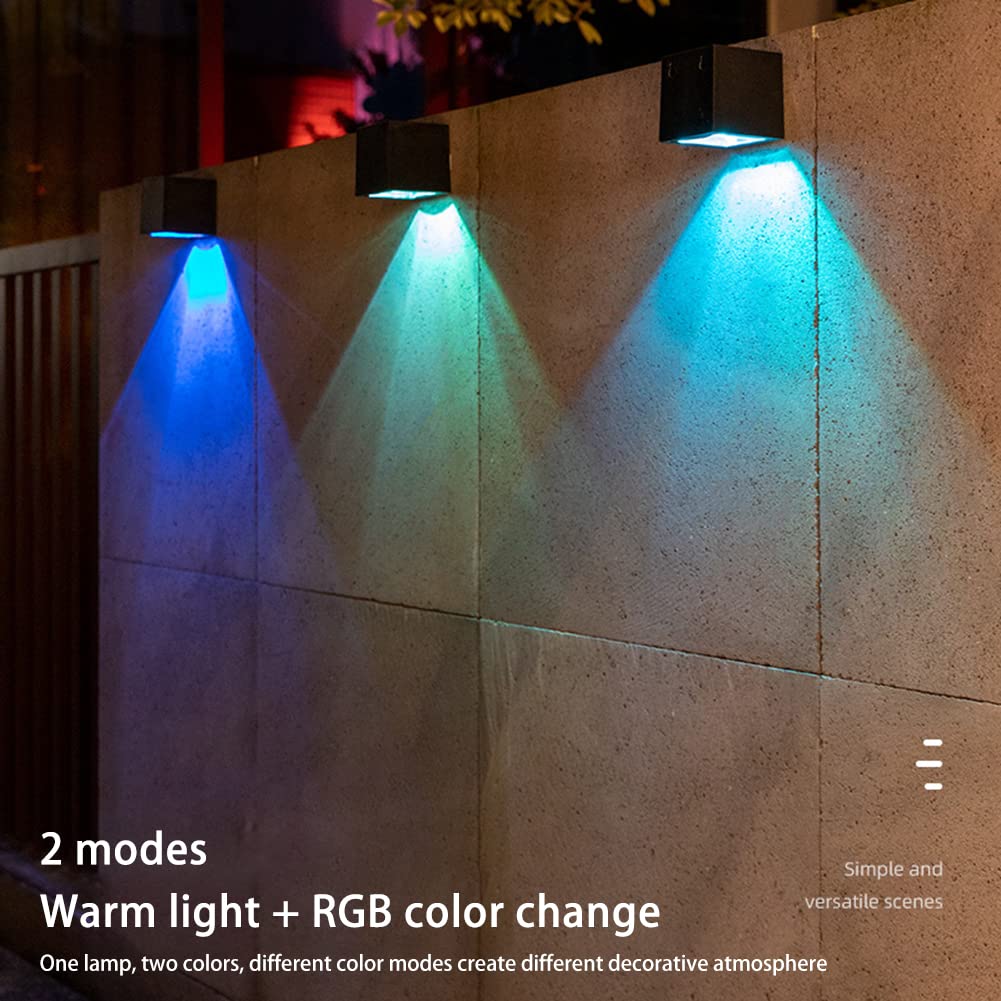 Lampada da parete solare Garvee con cambio colore, IP65 impermeabile, alloggiamento in alluminio, luce RGB e calda per giardino e patio, wireless