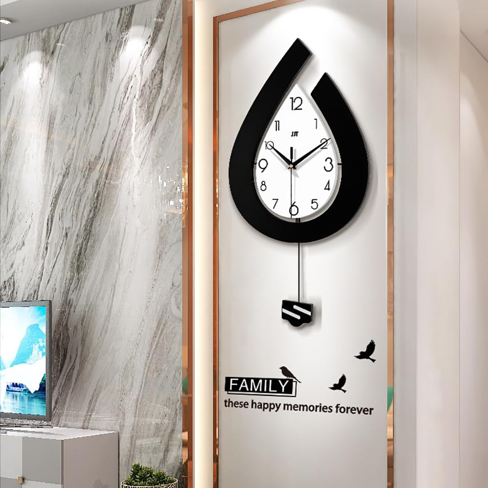 Orologio da parete moderno Garvee, a batteria, a forma di lacrima, per soggiorno, camera da letto, cucina, ufficio, 39x73 cm, elegante