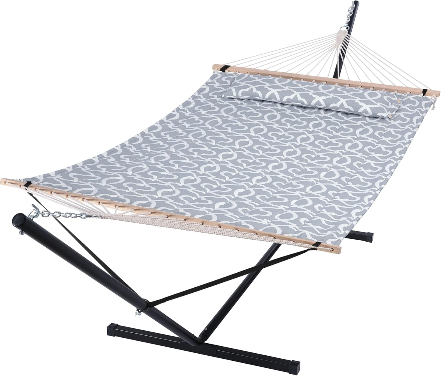 Amaca doppia Garvee per 2 persone con struttura in metallo, cotone, capacità di carico di 450 libbre, design ampio, grigio chiaro, per interni ed esterni