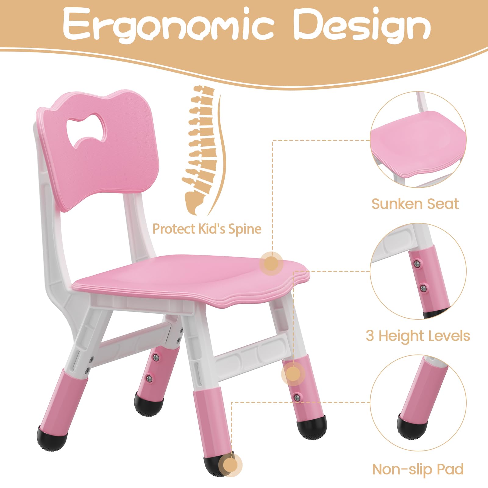 Garvee Set Tavolo e 6 Sedie per Bambini, Altezza Regolabile, Piano Graffiti, Materiale Sicuro, Antiscivolo, Casa e Scuola, Multicolore, Dimensioni Variabili