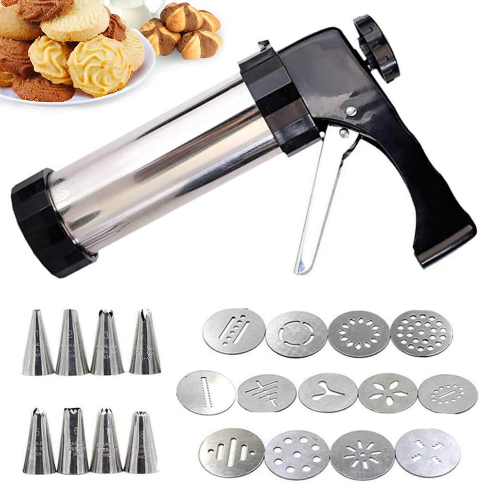 Garvee Set Gebäckpresse In Acciaio Inox Con 13 Schablonen E 8 Tüllen, Kit Completo Per Biscotti, Perfetto Per Feste E Regali, Facile Da Usare, Facile Da Pulire