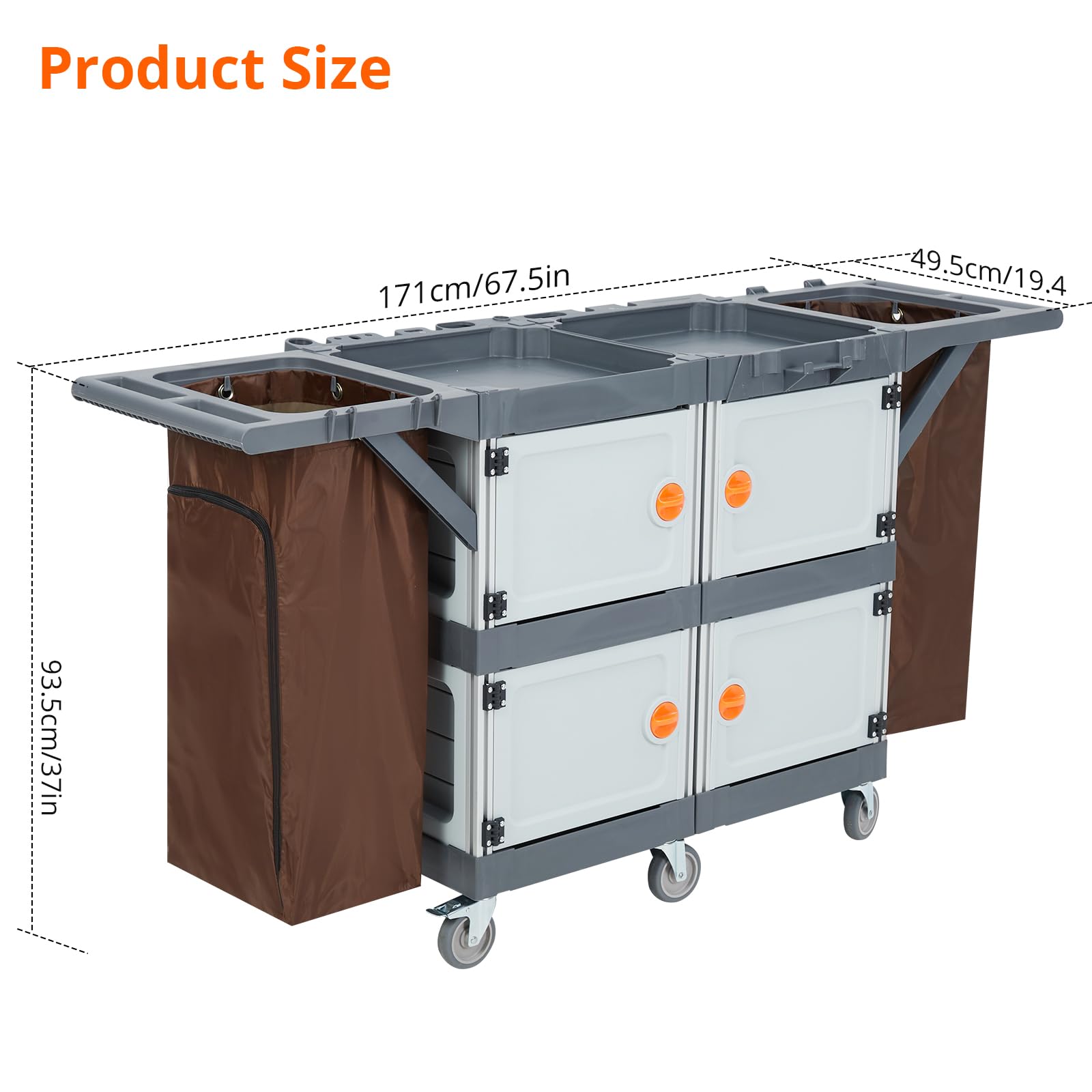 Carrello per la pulizia Garvee con 4 armadietti, 3 ripiani e grande sacco in vinile per hotel, ufficio e ospedale, 136 kg, grigio