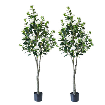 Albero di camelia artificiale Garvee da 150-180 cm con foglie e fiori realistici, facile da pulire, bianco, per la decorazione di casa e ufficio