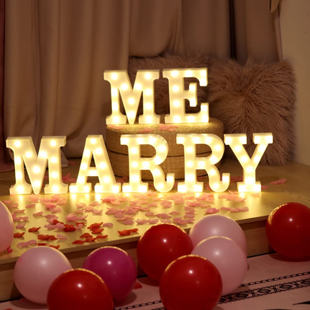 GARVEE MERRY ME - Lettere luminose a LED per proposte di matrimonio e celebrazioni nuziali, bianco caldo, 7 pezzi