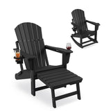 Sedia a dondolo da esterno Garvee Adirondack in HDPE pieghevole con poggiapiedi e portabicchieri per patio e giardino, resistente alle intemperie - Nero
