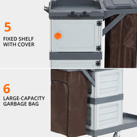 Carrello per pulizie commerciali Garvee con 2 armadietti, 3 ripiani, 6 ruote per ufficio e hotel, grigio, capacità 300 libbre