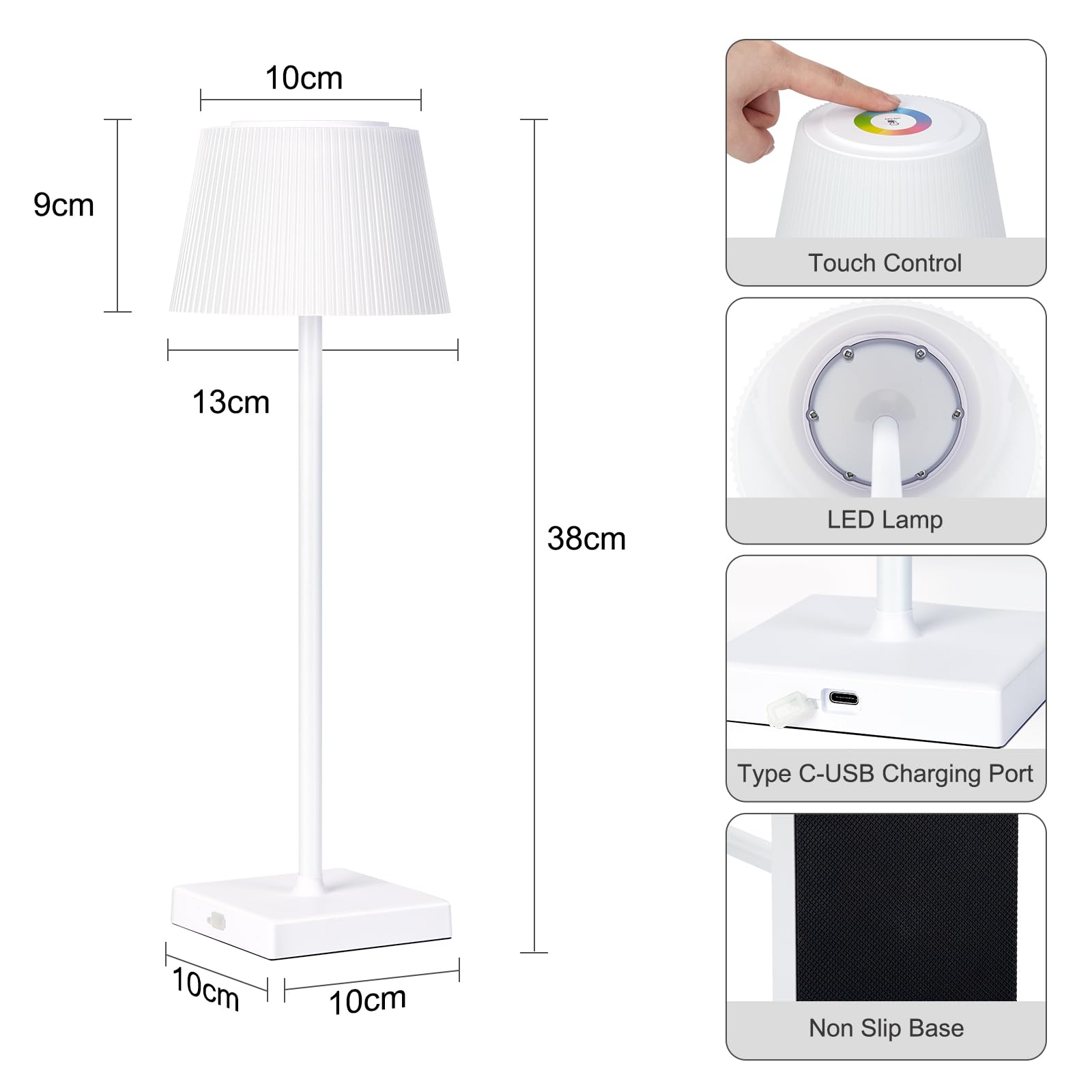 Lampada da tavolo dimmerabile wireless GARVEE con 8 colori, controllo touch, batteria da 4000 mAh, impermeabile per giardino, camera da letto, balcone, hotel, nero/bianco