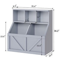 Libreria per bambini e organizer per giocattoli Garvee con 3 ripiani aperti, 2 grandi scatole, grigio per cameretta e sala giochi, robusta, sicura, MDF, 35,4"x16,5"x36,2"