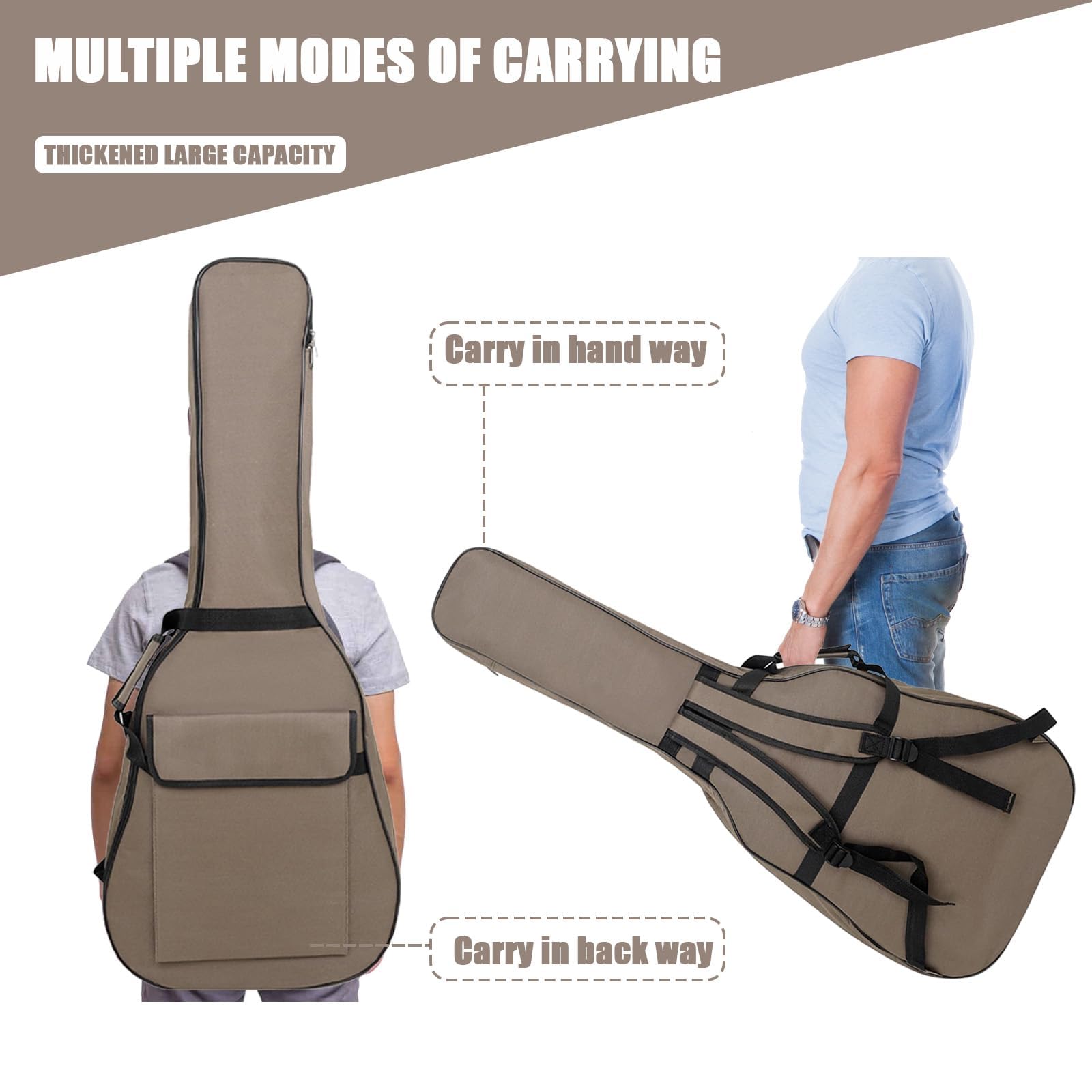 Borsa per chitarra Garvee da 41 pollici con spallacci imbottiti regolabili, materiale morbido e leggero, per chitarra acustica, per esterni e palco, nera