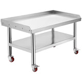Garvee Banco da Lavoro in Acciaio Inox 91x76x61 cm con Gambe Regolabili e Ruote per Cucina Commerciale e Casa, Capacità 453 kg, Bordo Rialzato, Argento - Argento