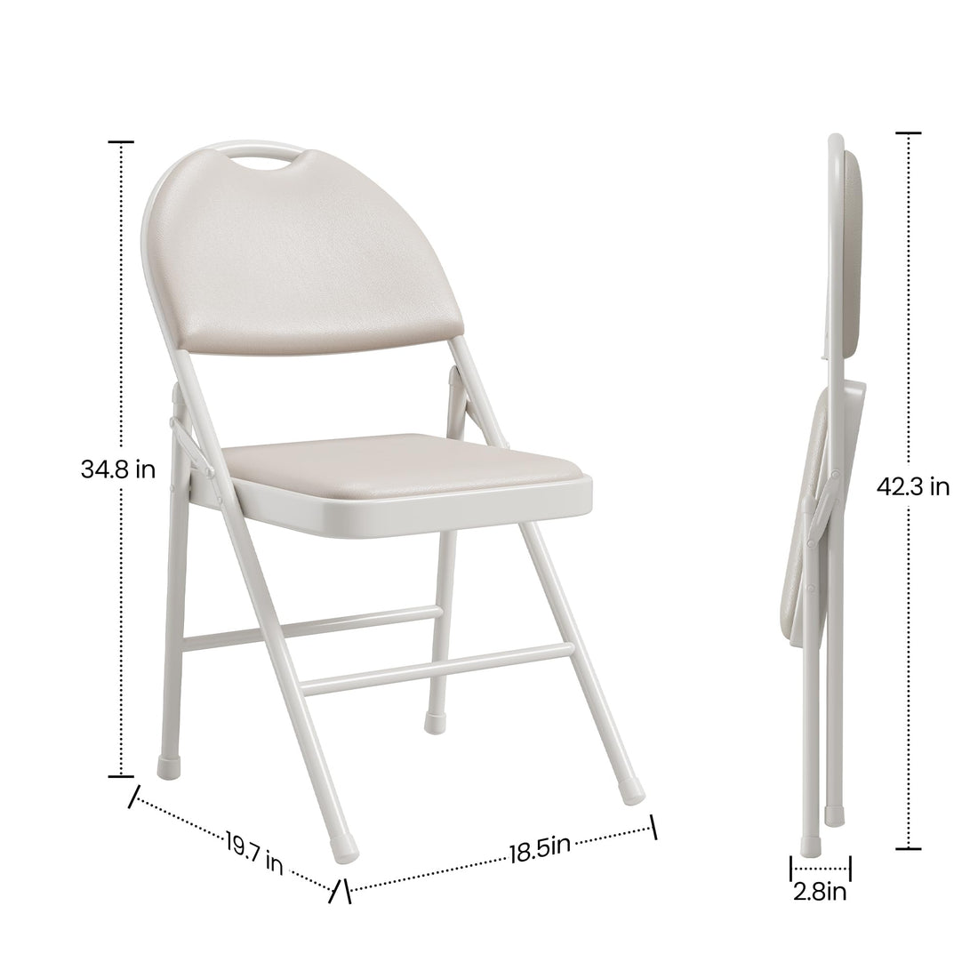 Garvee Set di 2 sedie pieghevoli con rivestimento in similpelle, metallo pieghevole, beige, per campeggio e ufficio