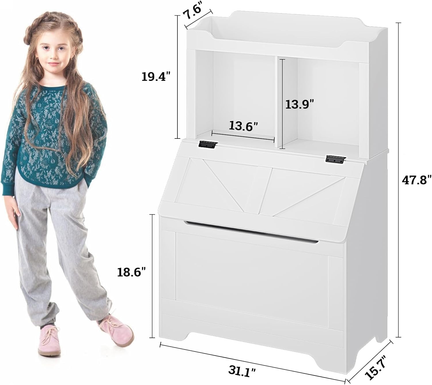 Libreria per bambini Garvee con contenitore per giocattoli, a 2 ripiani, in legno, robusta, resistente ai graffi e all'acqua, per sale giochi e camerette.