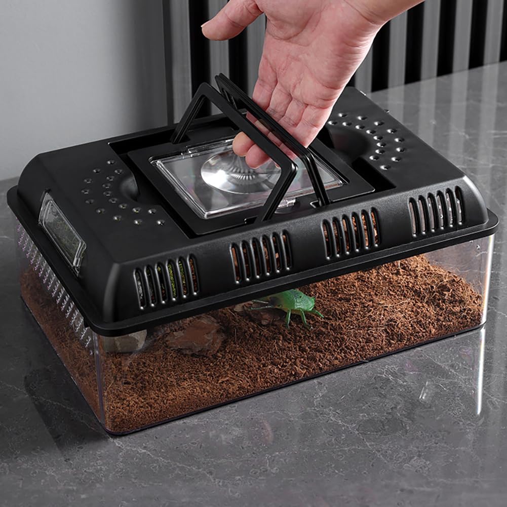 GARVEE Rettile Tank Rettile Feeding Box con funzione di ingrandimento luminosa per habitat Recinto ventilato Terrario di riproduzione per insetti Rettili Anfibi