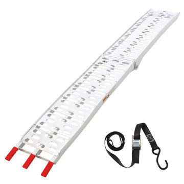 Rampa per moto Garvee da 750 libbre, pieghevole in alluminio antiscivolo con cinghie di sicurezza per pick-up, rimorchio, ATV, motocicletta, giardinaggio, 89x11 pollici, argento