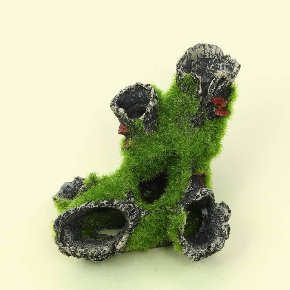 Garvee Casa Albero in Resina con Muschio per Acquario - Nascondiglio per Pesci e Gamberetti, 16x11x7CM, Realistica e Sicura