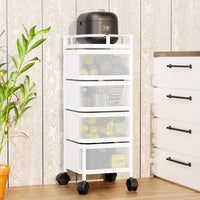 Carrello da cucina con ruote in metallo bianco a 4 ripiani Garvee, 78x28x28 cm, per soluzioni di stoccaggio ampliate in cucina, cantina e officina, facile da manovrare