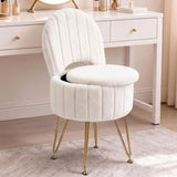 GARVEE Pouf da trucco in velluto con schienale e vano contenitore, colore bianco, per organizzare e arredare gli ambienti di casa - Bianco