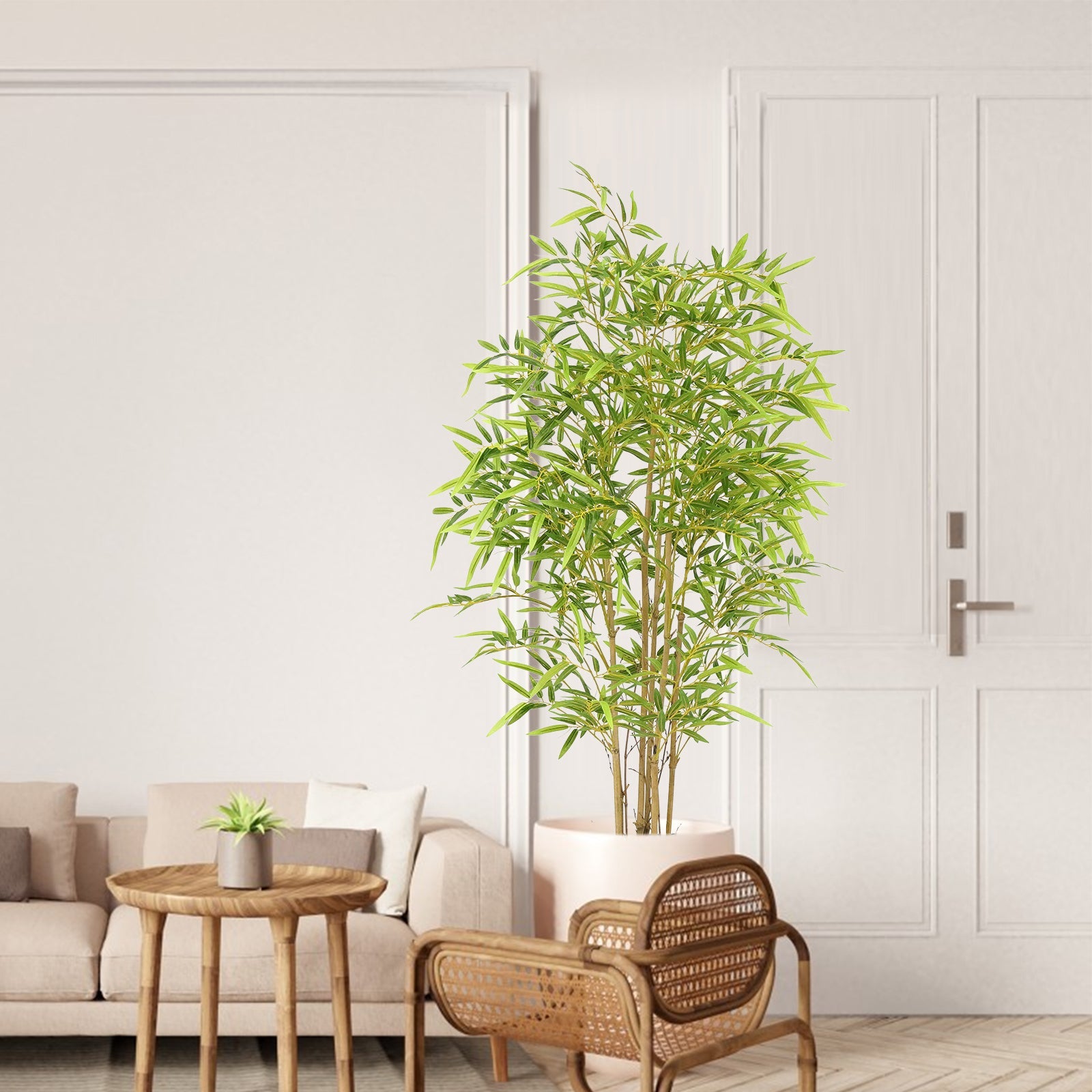 Albero di bambù artificiale Garvee da 4 piedi con tronco in legno e base in cemento per decorazioni interne ed esterne, verde, facile da mantenere
