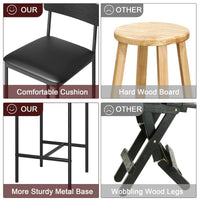 Set di 2 ripiani nel bar Garvee, sedute nel bar della cucina con poggiapiedi, imbottiti, guide ergonomiche, MDF e acciaio, nero rustico, stabili, per banconi e isole
