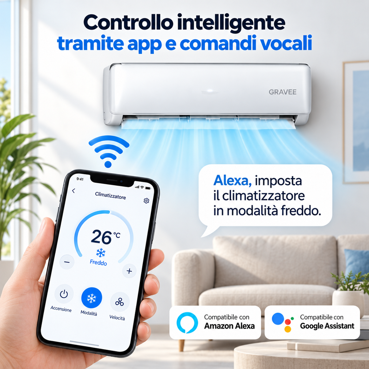 GARVEE Condizionatore Split Garvee AUX 12000 BTU con riscaldamento, classe energetica A++, refrigerante R32, Wi-Fi e kit di installazione incluso