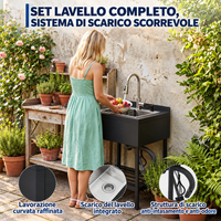Lavello in acciaio inox Garvee 65x53x100 cm – Lavello singolo freestanding per cucina, lavanderia ed esterni – Struttura nera, vasca in acciaio inox