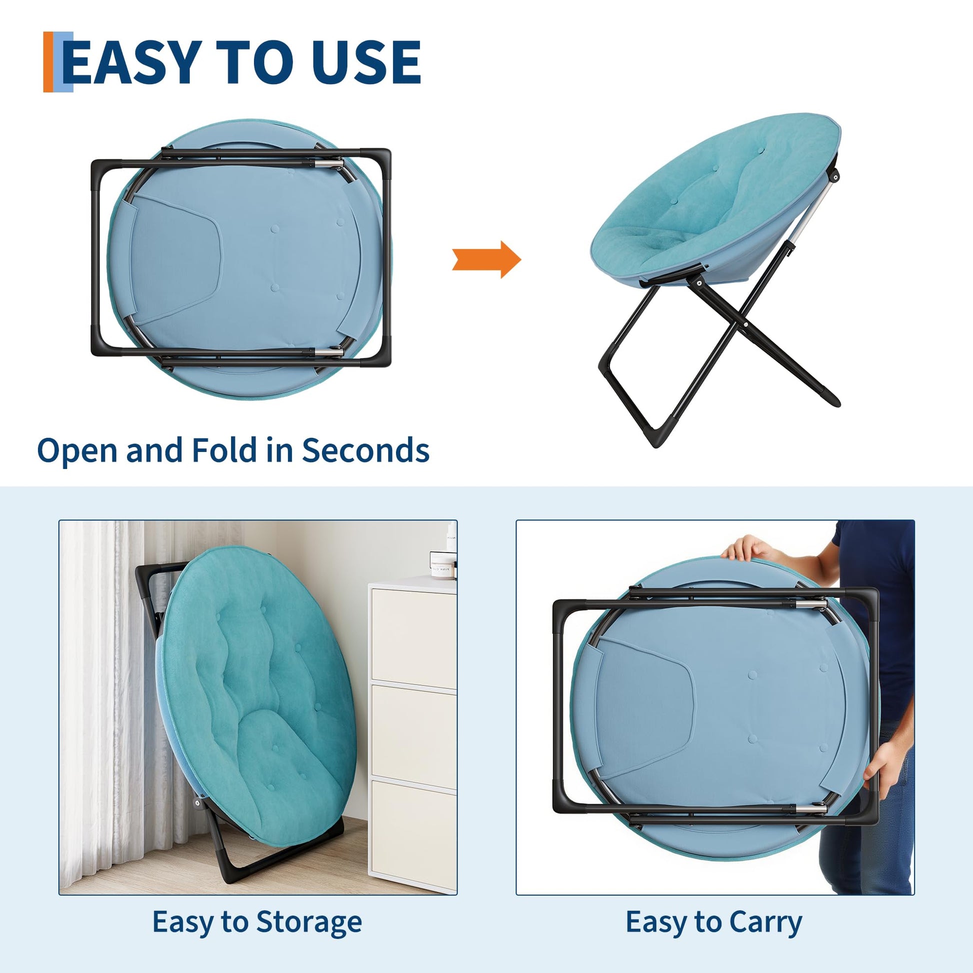 Poltrona Garvee Saucer Chair con struttura dorata, oversize, pieghevole, verde, per camera da letto e soggiorno, comoda, stabile