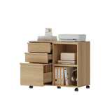 Garvee Mobiletto Ufficio 3 Cassetti con Ripiani Aperti, Cassettiera Mobile con Ruote, Legno Ingegnerizzato, 30.71"x15.75"x26.50", Resistente e Sicuro - Natural Oak